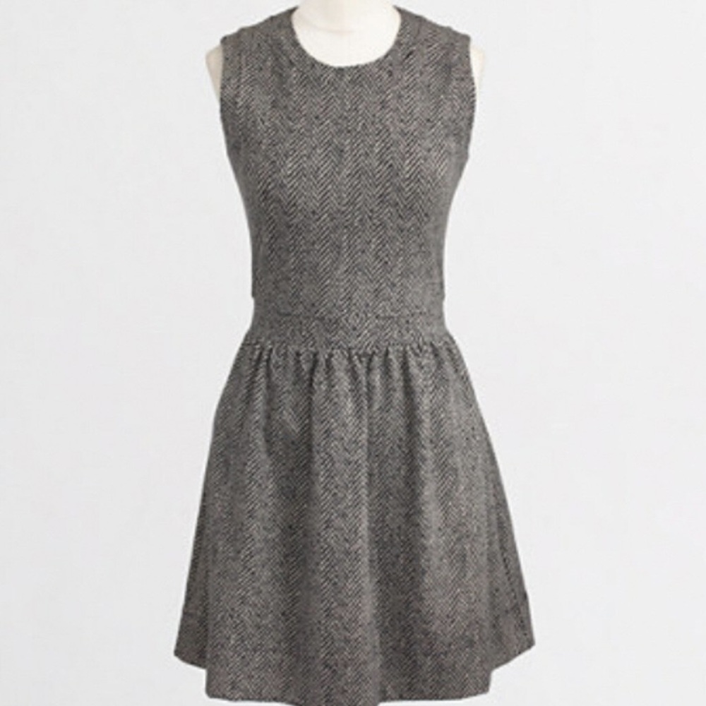 J. Crew Factory Style 06624 Sleeveless Ponte Knit  Dress Taupe Black Herringbone